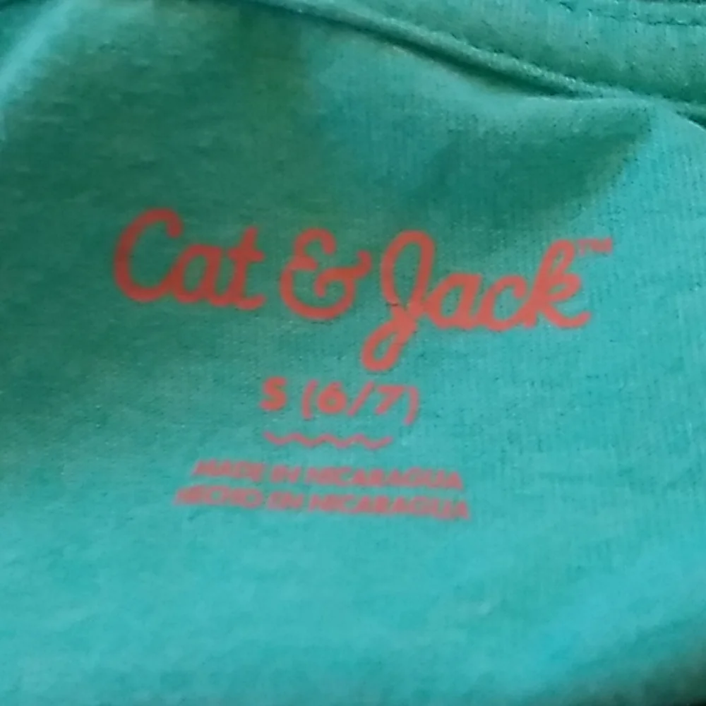 Cat & Jack Boys 6/7 small shirt Teal & Pink w Dinosaur 60% cotton 40% polyester - Picture 4 of 5